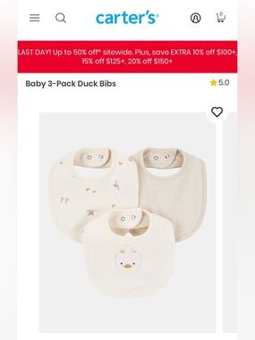 Carter's Neutral Cream 3-Pack Duck Bibs